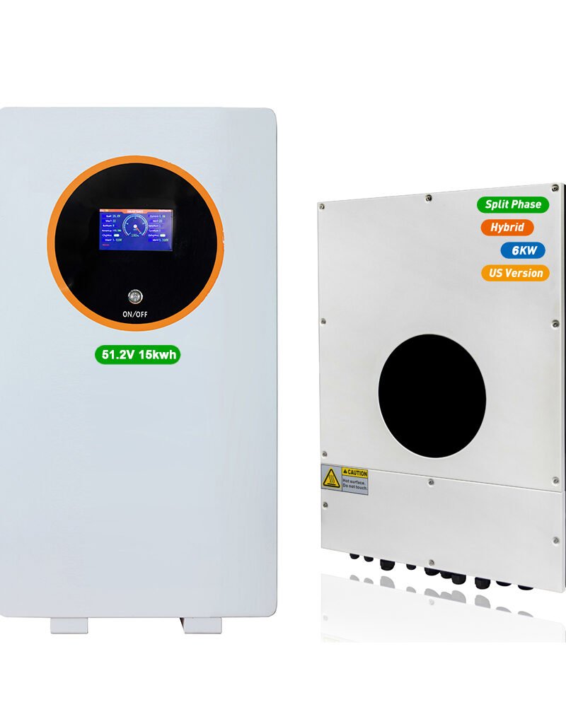 15kWh LiFePO4 51.2V 300Ah Lithium Battery + 6KW Hybrid Solar Inverter, Split Phase 120/240V, Built-in 200A BMS, Grid-Tie & Off-Grid Energy Storage for Home, Cabin, RV