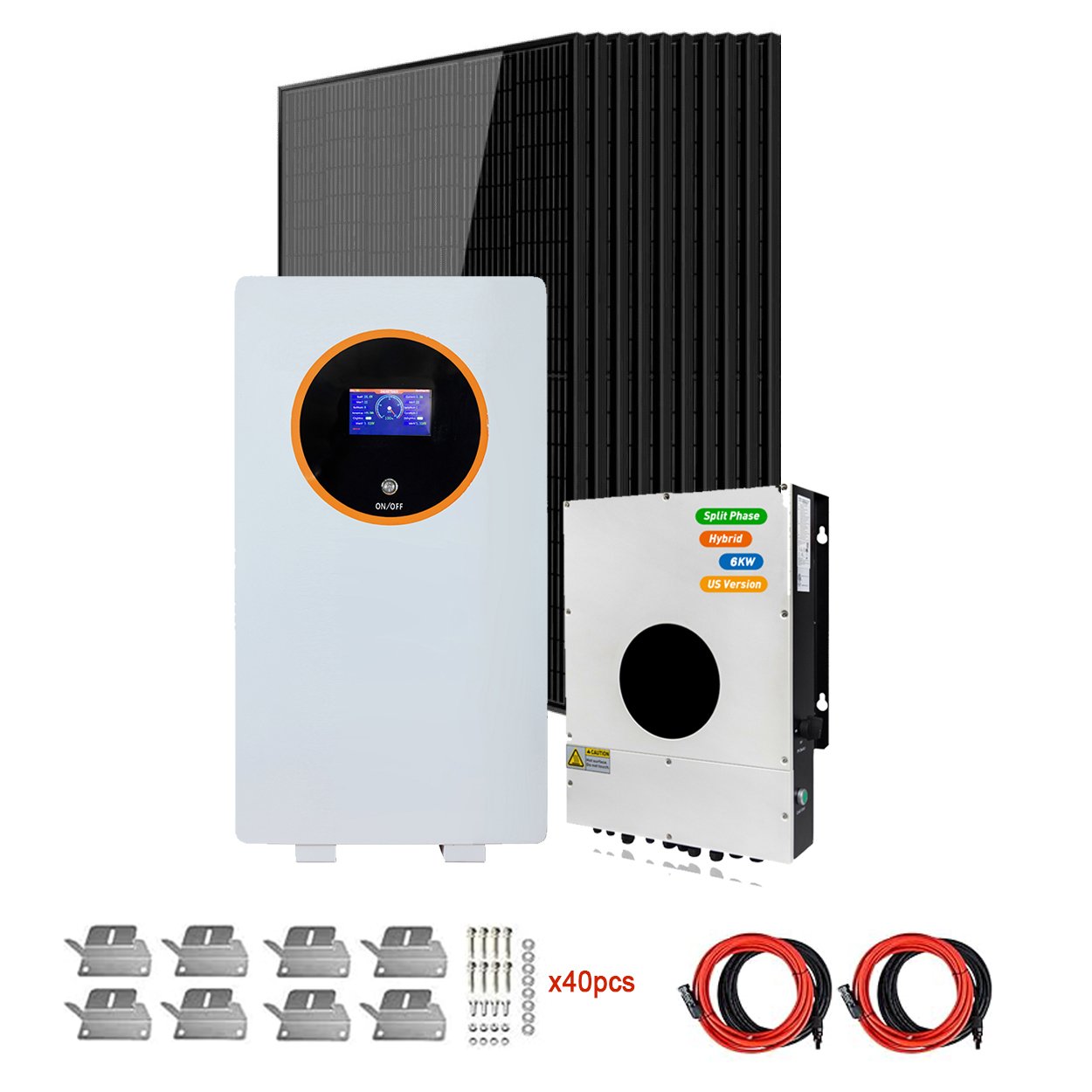 BFS 15kWh Solar Power System Kit with 4500W Solar Panels, 51.2V 300Ah LiFePO4 Battery, 6KW Hybrid Inverter, Split Phase 120/240V, Grid-Tie & Off-Grid Energy Storage System for Home Backup Power